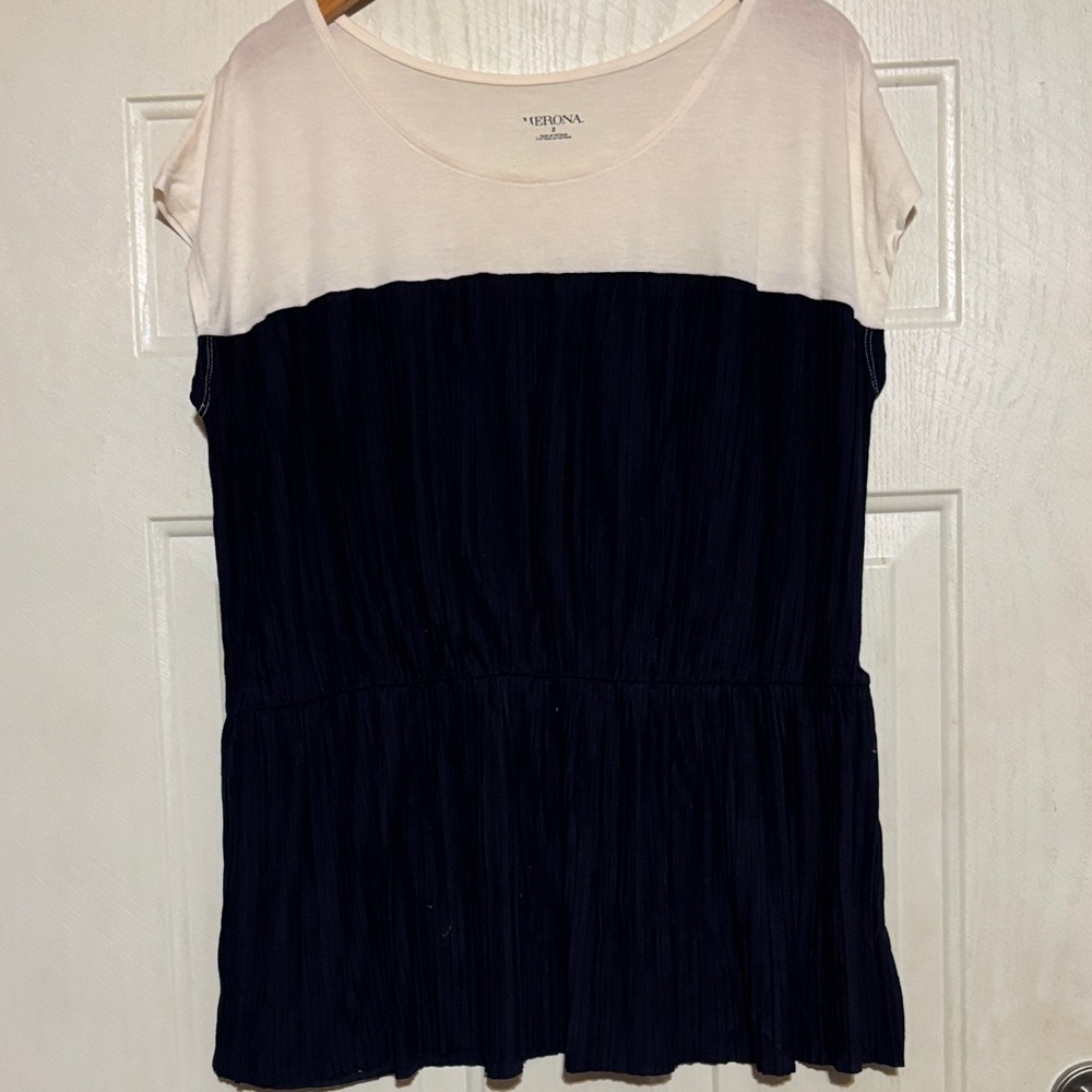 Merona Blue and Cream Short Sleeve Top